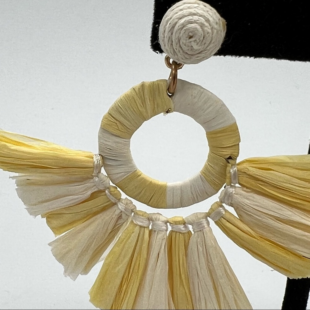 Express Cream Yellow Raffia Dangle Earrings - image 3